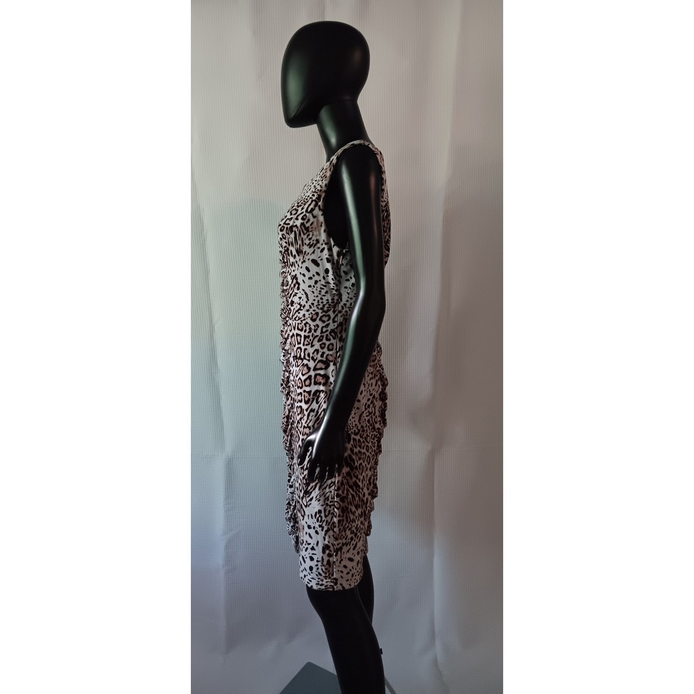 Calvin Klein Animal Print Ruched Fitted Sheath Dress Brown White Medium KS0306 - Picture 4 of 6